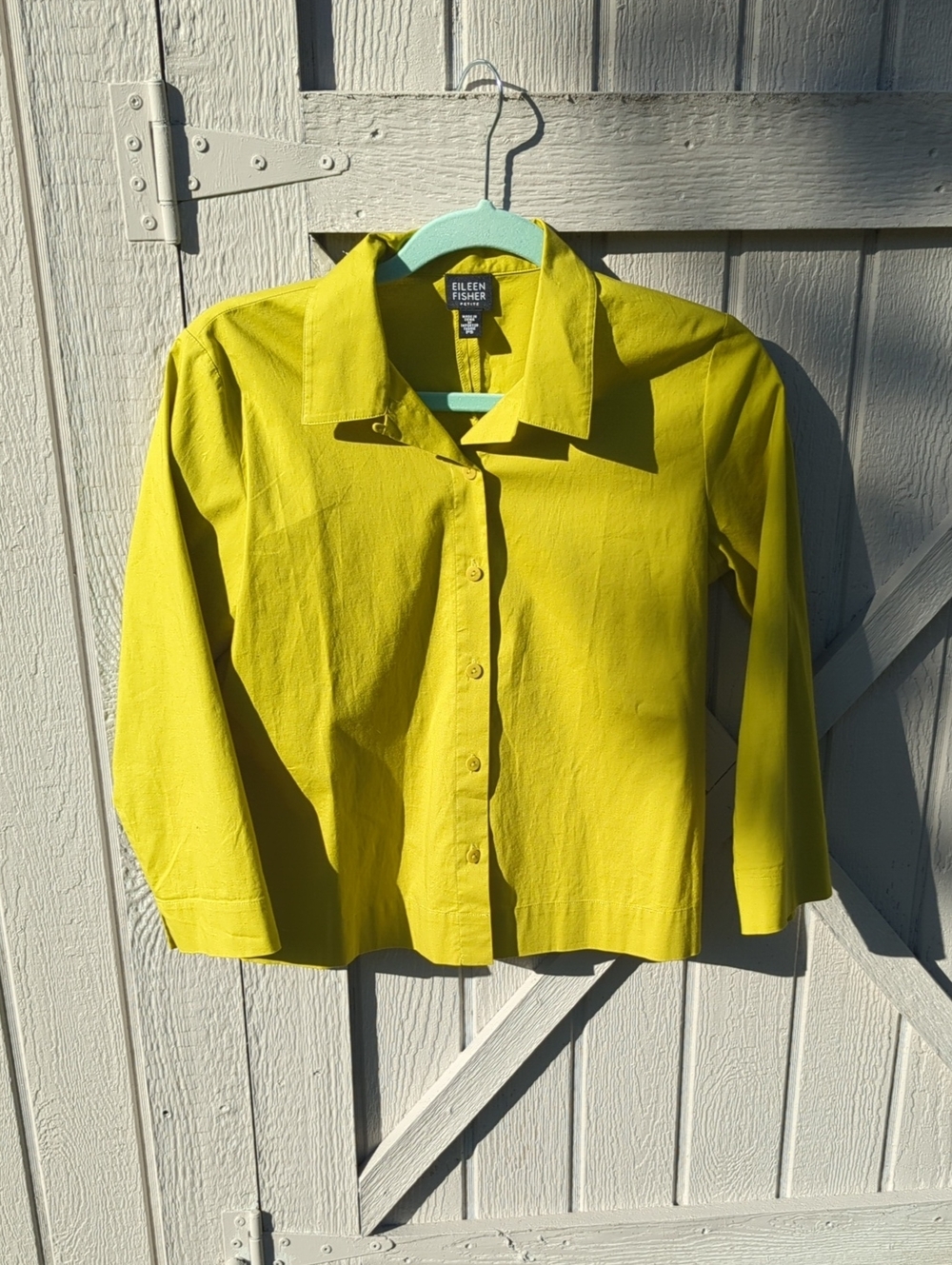 Eileen Fisher Petite Bright Chartreuse Button-Down Shirt